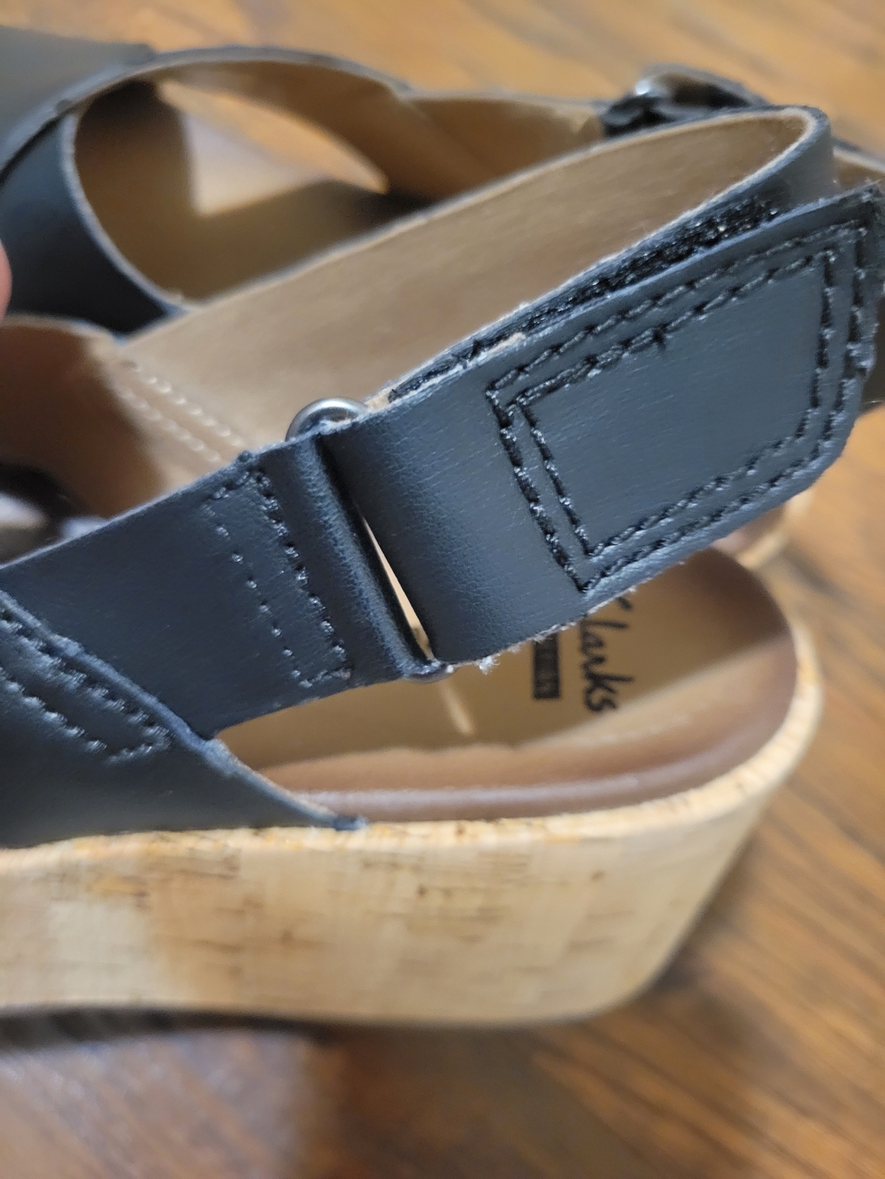 Clarks Black Cork-Platform Wedge Sandals - Picture 6 of 7